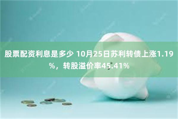 股票配资利息是多少 10月25日苏利转债上涨1.19%，转股溢价率45.41%